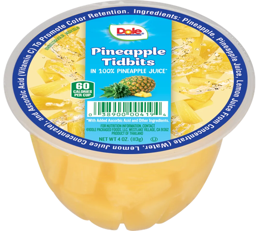 Dole 1pk 4oz Pineapple Tidbits In Juice Box (10038900004191) Unit (038900004194)