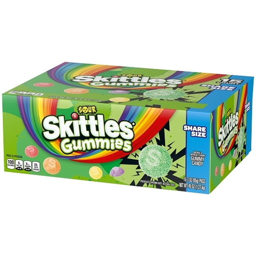 Skittles Gummies 15pk 3oz Share Size Sour Box (022000298713) Unit (022000298706)