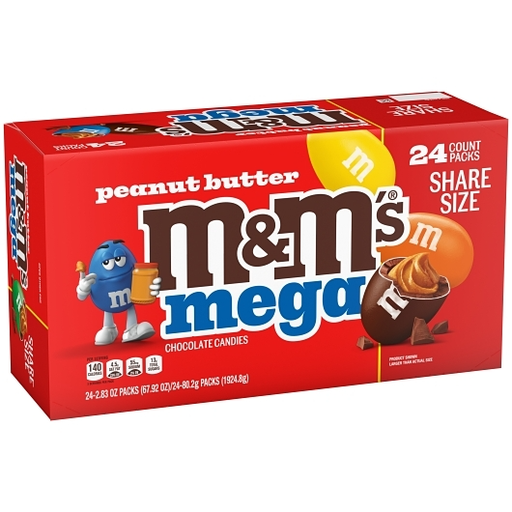 M&M's 24pk 2.83oz Mega Peanut Butter Share size Box (040000592792) Unit (040000592785)