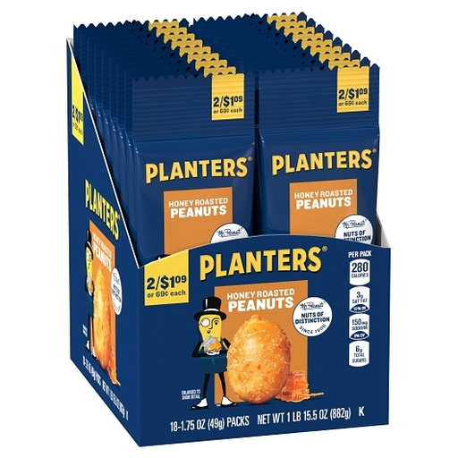 Planters 18pk 1.75oz Honey Roasted Peanuts Box (029000022140) Unit (029000022133) #/N