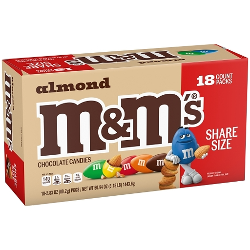 M&M's 18pk 2.83oz Share Size Almond Box (040000574170) Unit (040000474173)