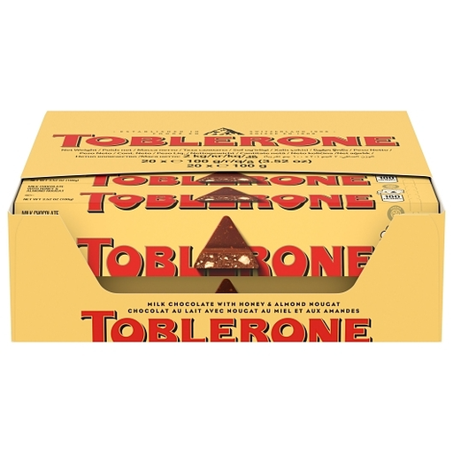 Toblerone 20pk 3.52oz Milk Chocolate With Honey & Almond Noucat Box (070221005443) Unit (070221011116)