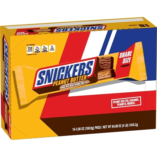 Snickers King Size 18pk 3.56oz Share Size Peanut Butter Box (040000541486) Unit (040000441489)